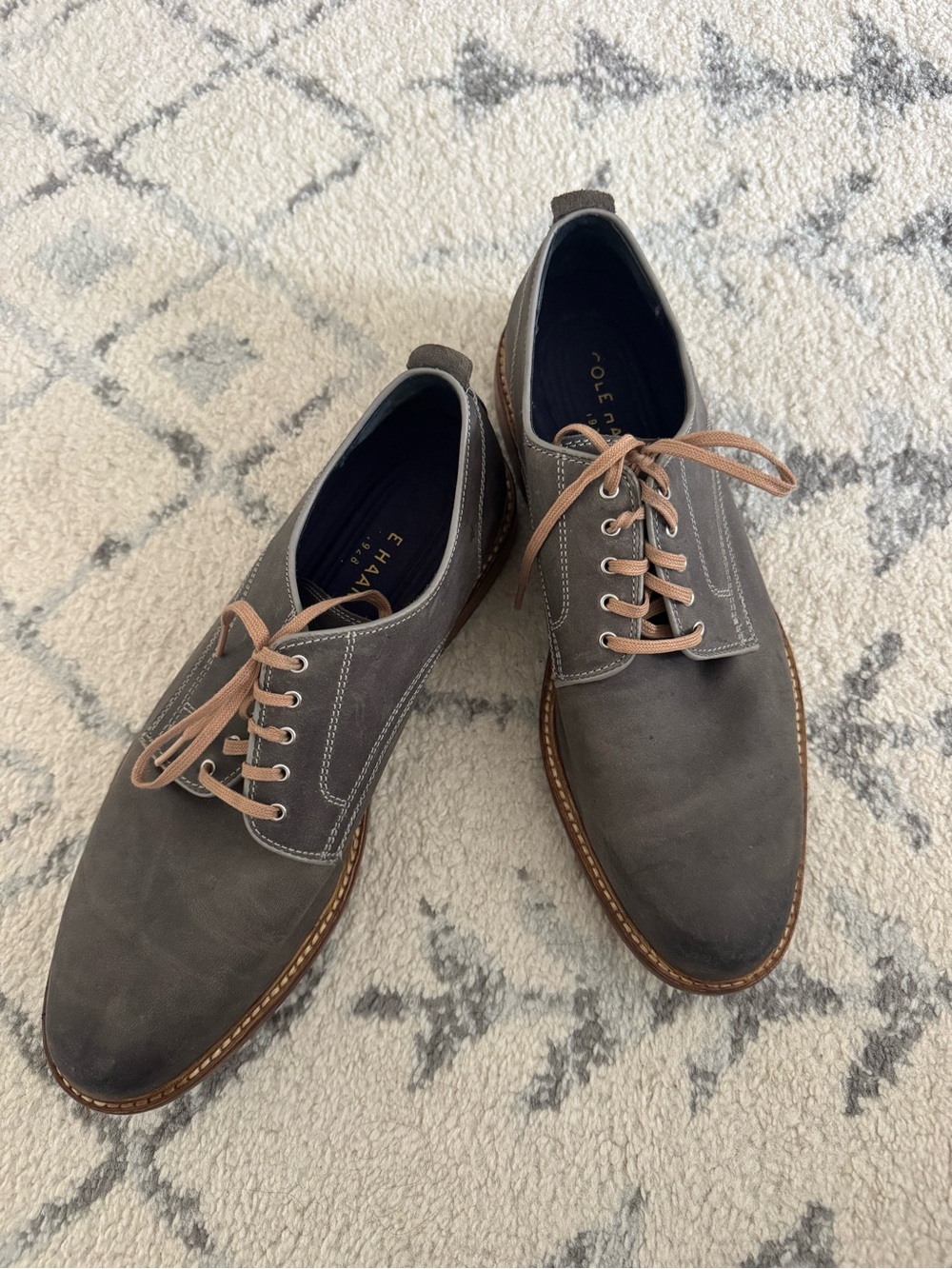 Cole Haan Gray Suede Derby Shoes with Tan Laces